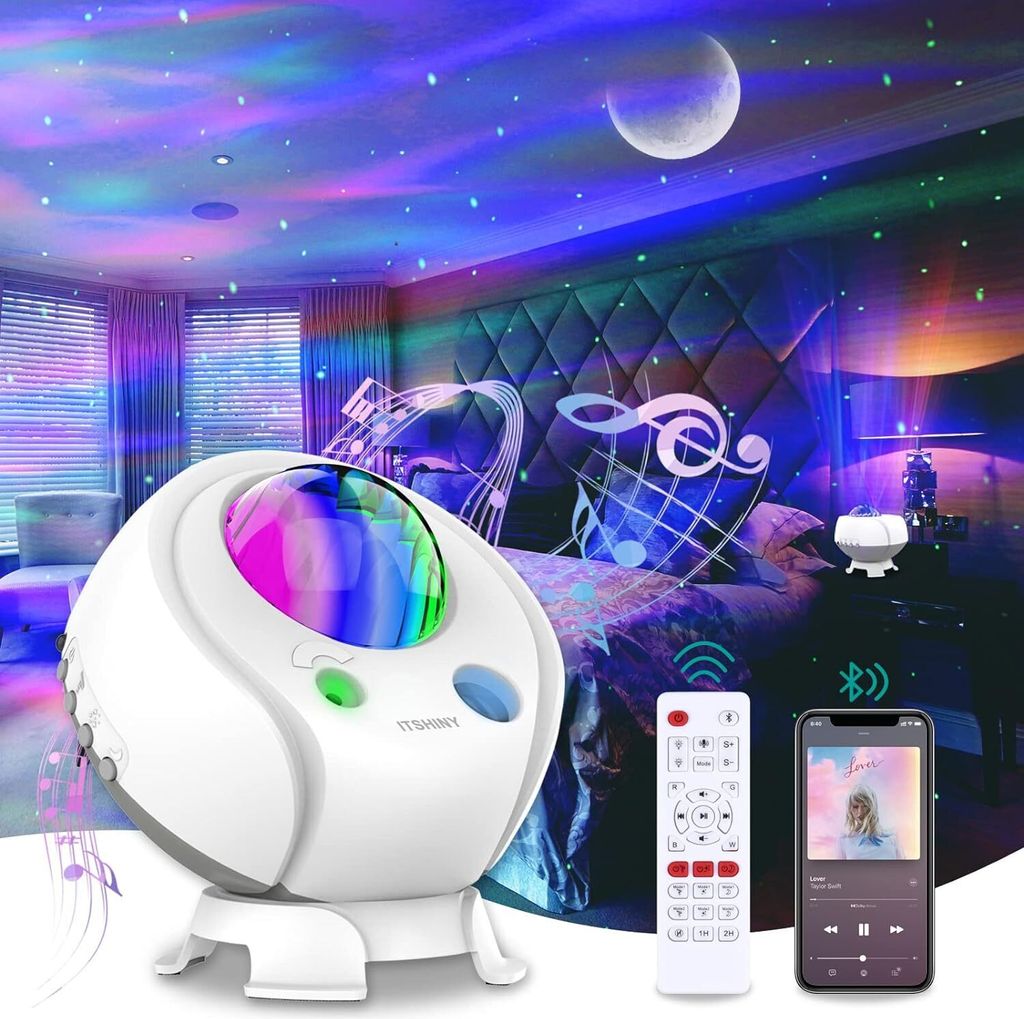 52 Farben Großer Led Musik Sternenhimmel Projektor Lampe Bluetooth Lautsprecher Aurora Sternenprojektor Polarlicht Kinder Erwachsene Nachlicht Weiß