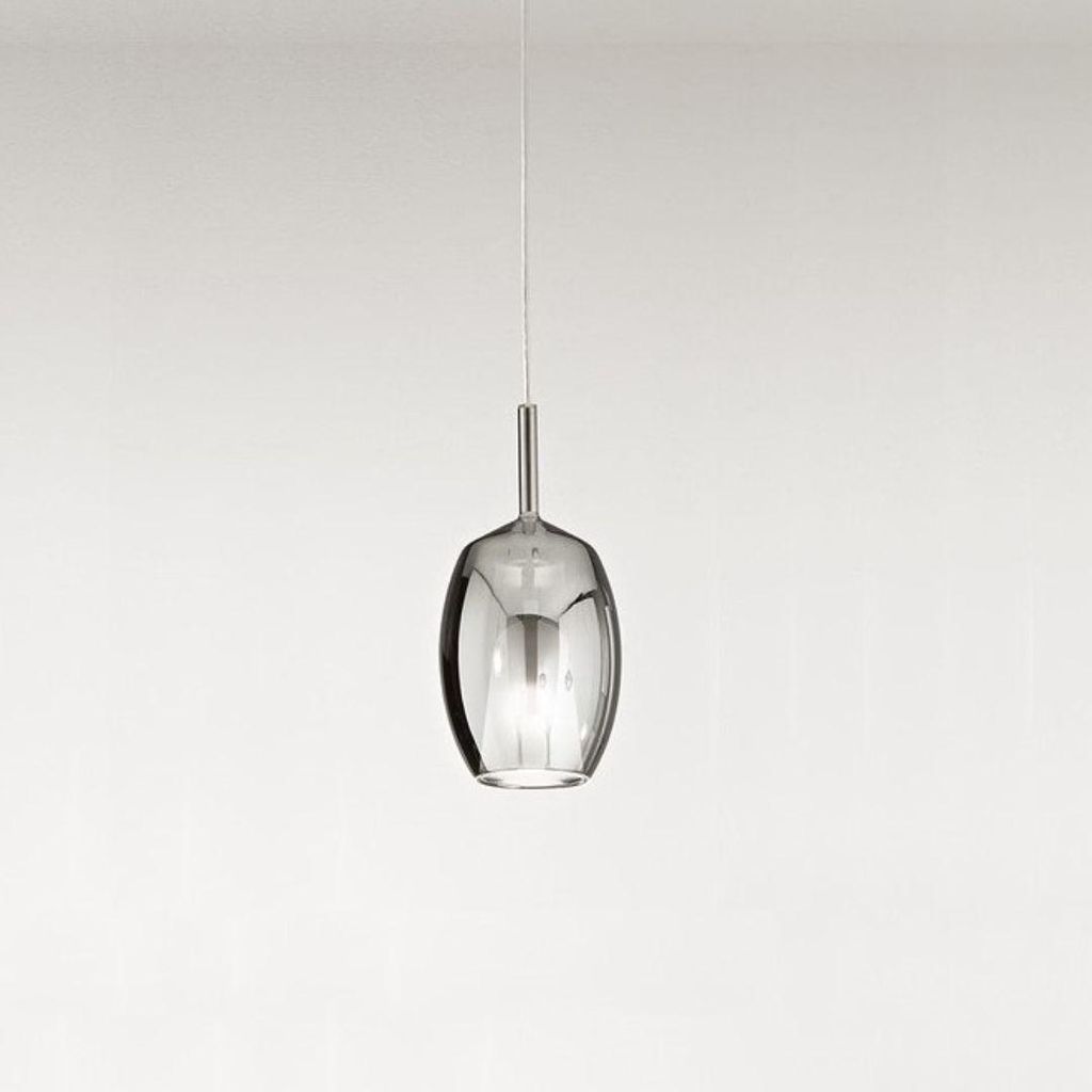 Pendelleuchte aus rauchfarbenem, verspiegeltem Borosilikatglas mit E27-Fassung, Durchmesser 17 cm, Höhe 36,5 cm, 300 cm Kabel - Perenz