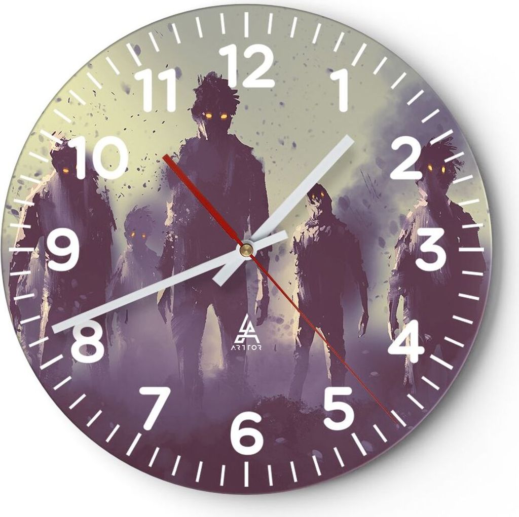 Wanduhr - Rund - Glasuhr - Charaktere Halloween Geheimnis - 40x40cm - Schleichendes Uhrwerk - Lautlos - zum Aufhängen bereit - Dekoration Modern -...