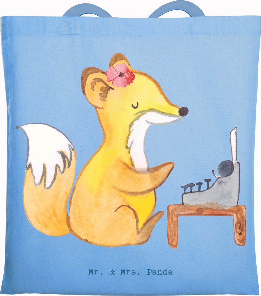 Mr. & Mrs. Panda Shopping Tasche Schriftstellerin Herz - Sky Blue - Geschenk, Beutel, Stoffbeutel, Einkaufstasche, Autorin, Verlag, Fuchs, Jutebeut...