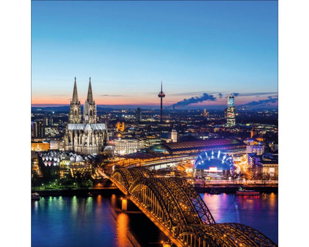 Glasbild Köln Skyline Sonnenuntergang III 80x80 cm