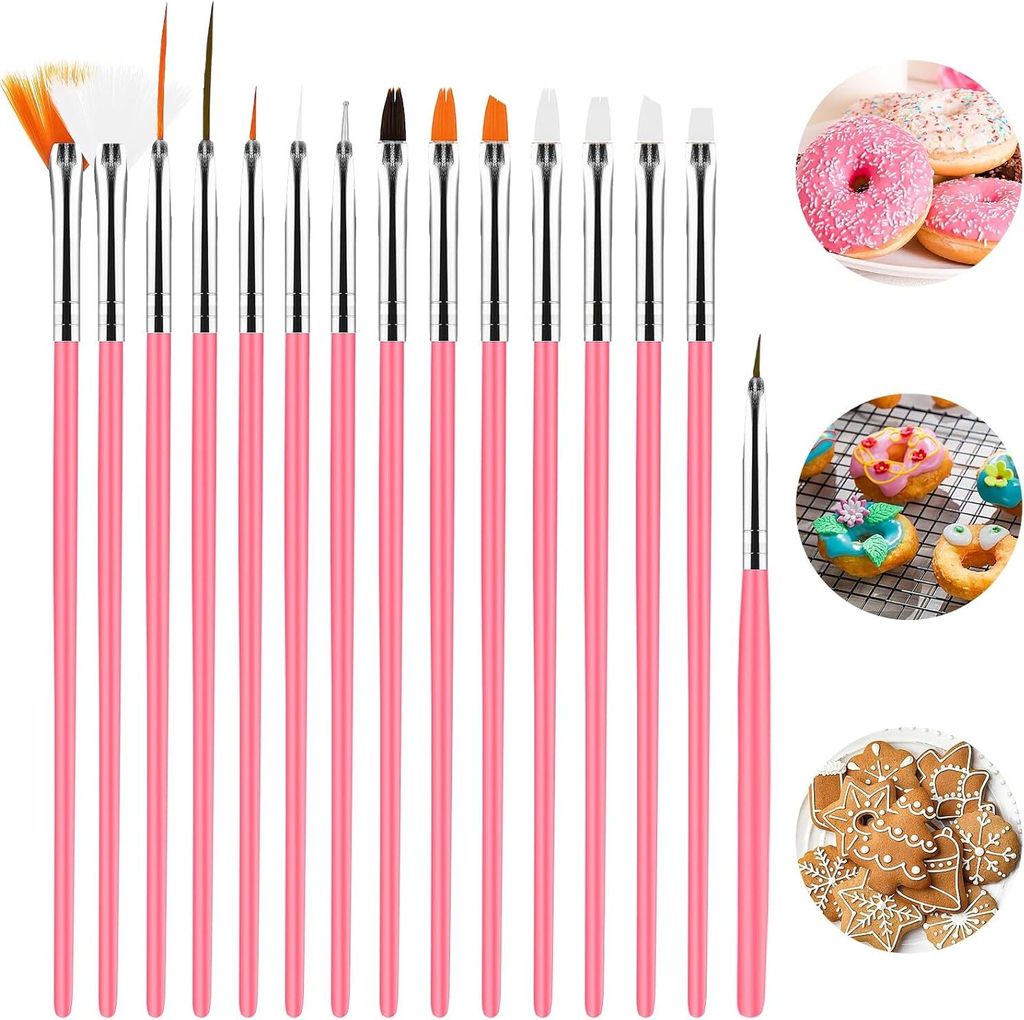15pcs Kuchen Malerei Pinsel, Kuchen dekorieren Pinsel Kit Lebensmittel sicher Farbe Pinsel Werkzeuge, Fondant Zucker Keks Malerei Pinsel Zubehör f...