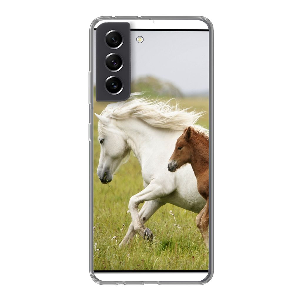 MuchoWow Handyhülle Schutzhülle Hülle für Samsung Galaxy S21 FE Pferde - Tiere - Gras Silikon Softcase Handy Hülle - Mobiltelefonhülle