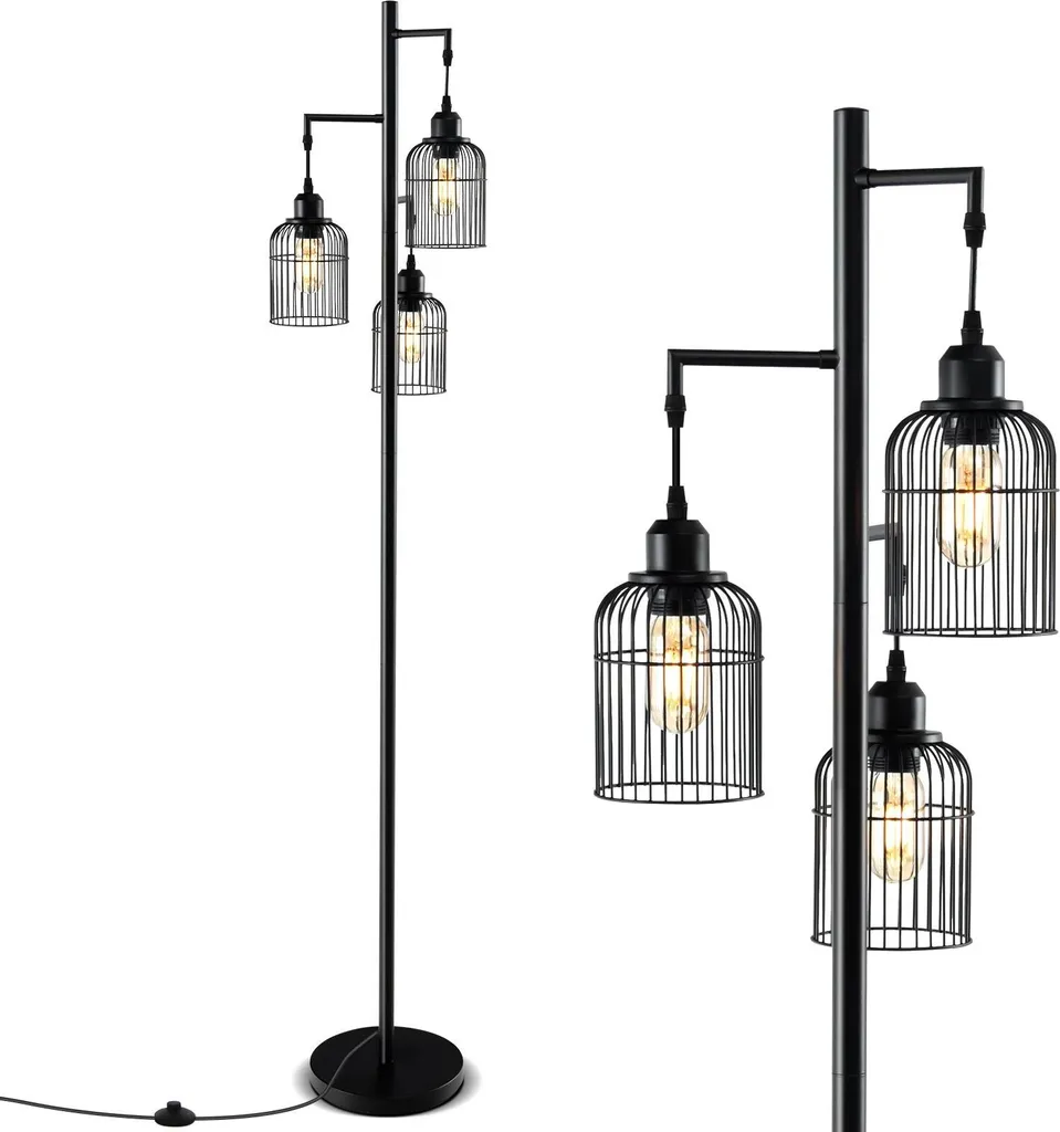 Lampadaire stable 3 cages pour éclairer les grands salons sombres noir