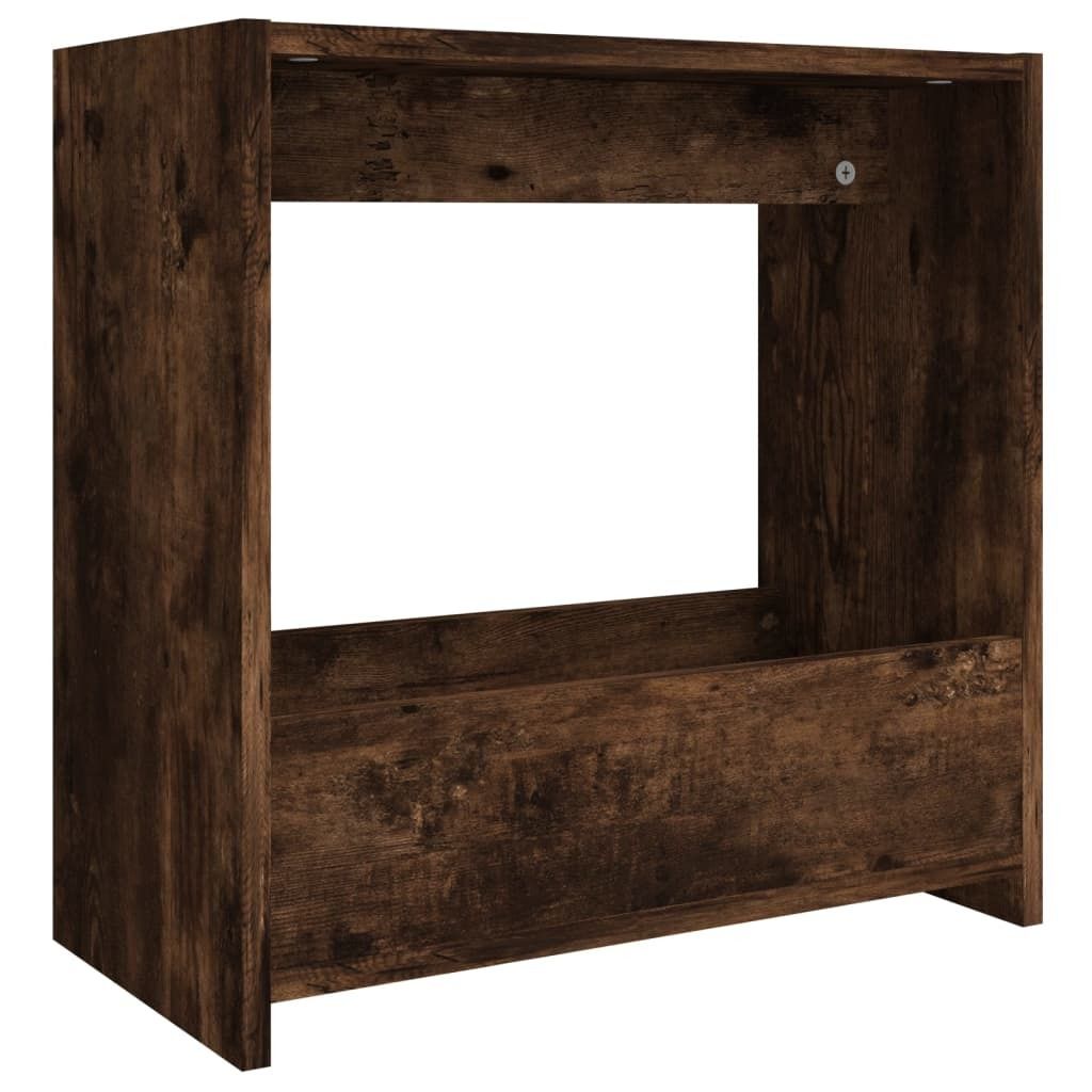 A close-up studio shot of a wooden side table.