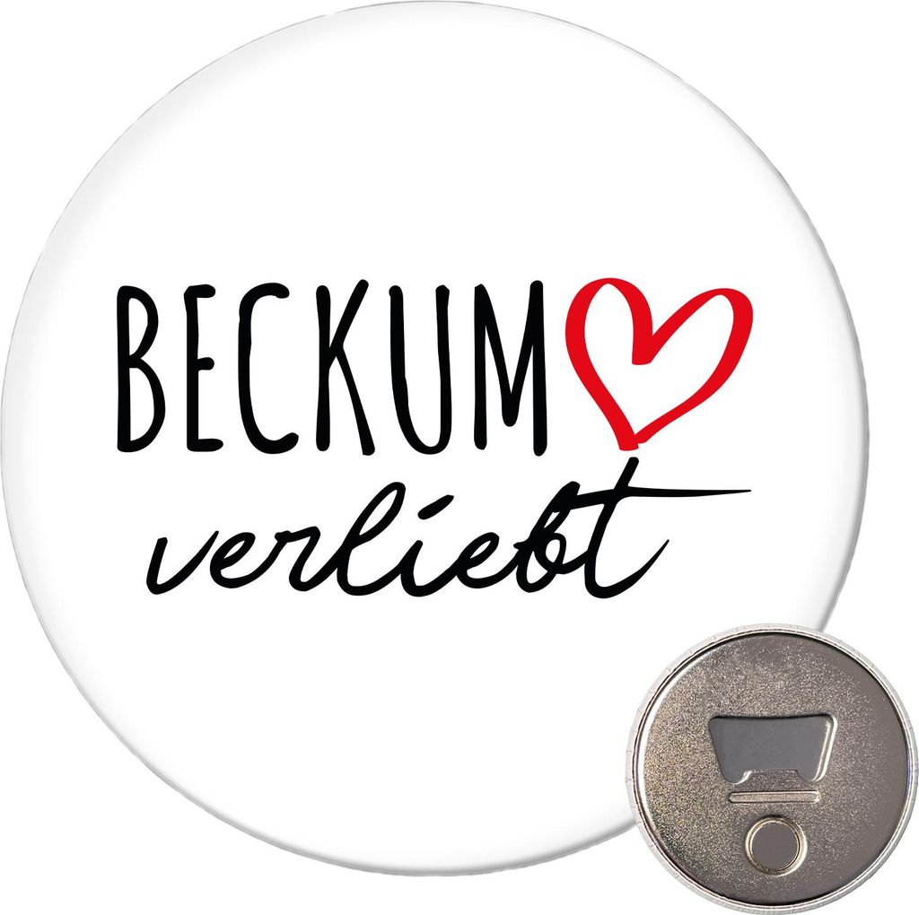 Huuraa Magnet Beckum verliebt 59mm Kühlschrankmagnet rund Flaschenöffner Geschenkidee
