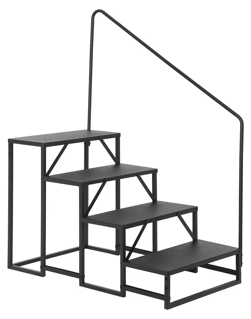 Échelle de caravane portable 4 marches et rampe de sécurité en acier noir