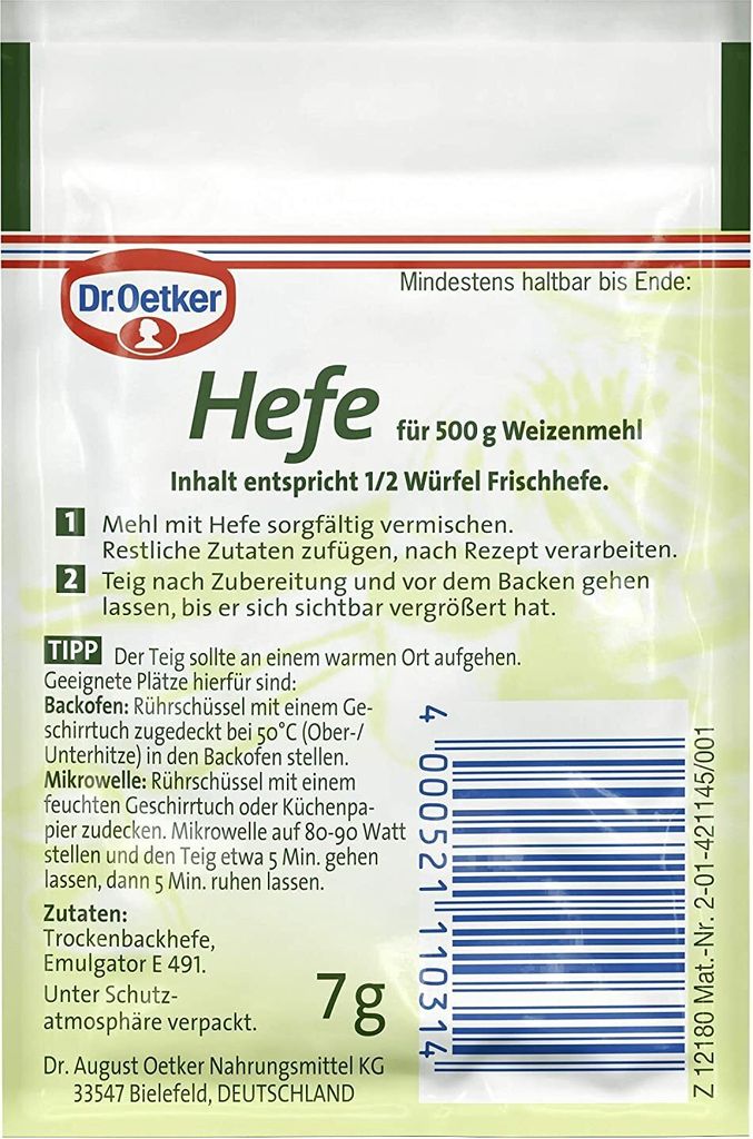Dr. Oetker 129700003 Dr. Oetker Hefe für 2kg  4x 7,0 g, 4 Obrázek produktu 