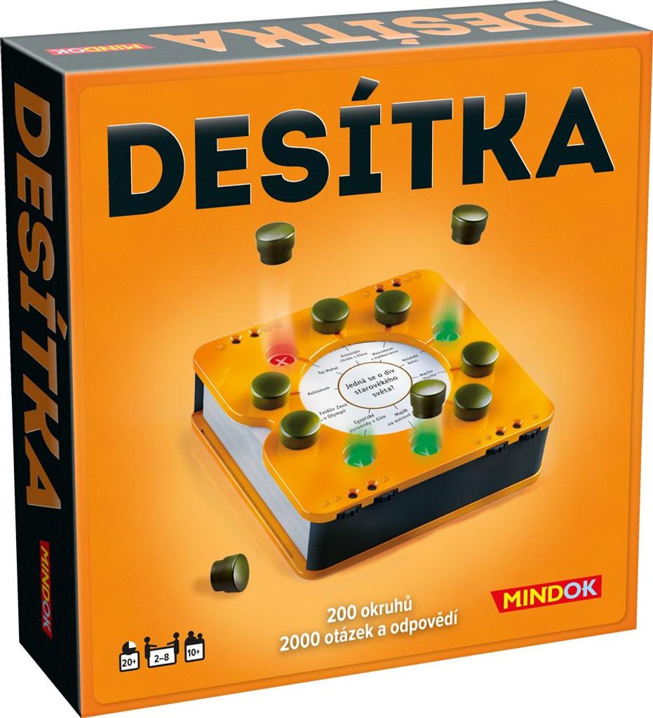 The image shows the box of a board game called Desitka by Mindok.