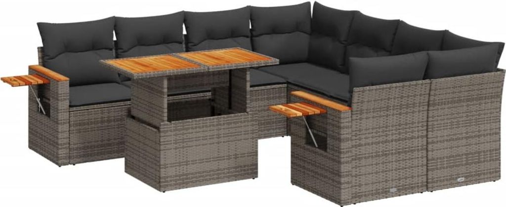 vidaXL 9-tlg. Garten-Sofagarnitur mit Kissen Grau Poly Rattan