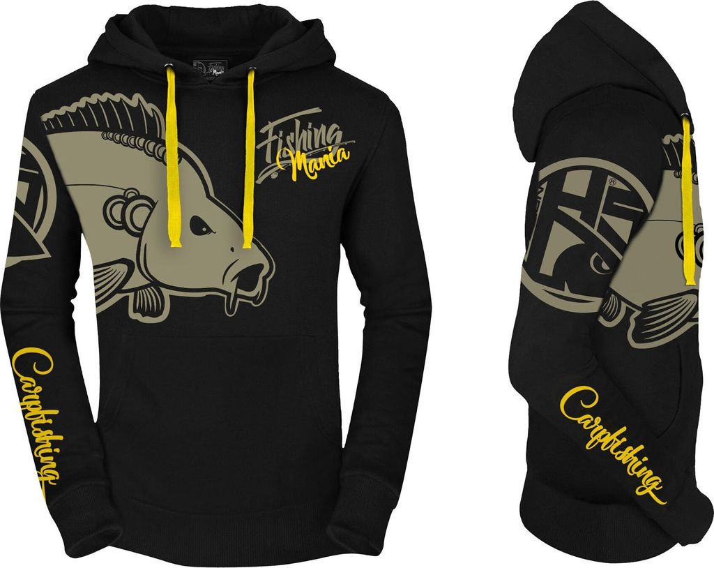 HOTSPOT DESIGN Fishing Mania Carpfishing, L, schwarz-gelb, Hoodie, 010300403