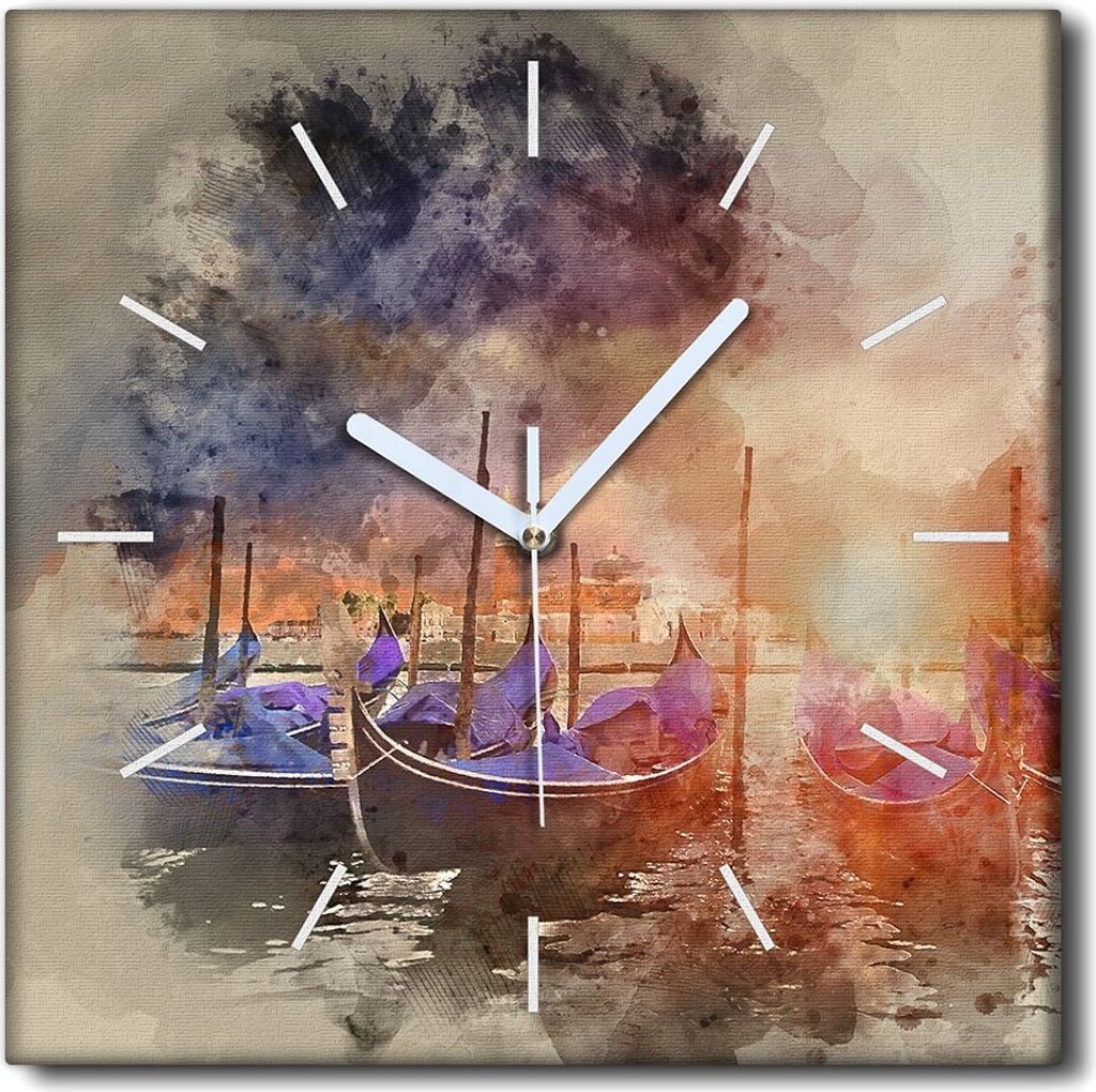 Coloray Uhr auf Leinwand 30x30 cm Wand Uhr Dekoration Wohnzimmer Segeltuch weiße Zeiger -Meeresschiff Landschaft.