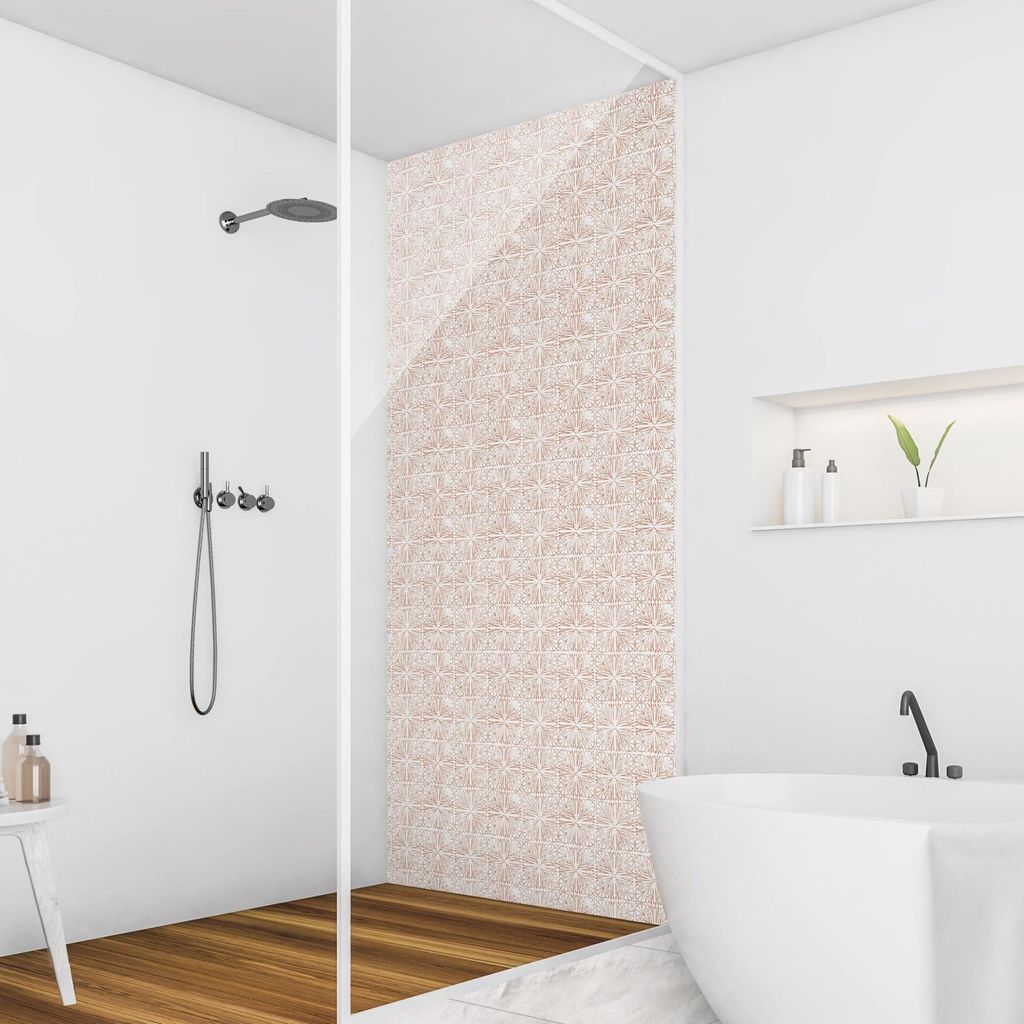 Duschrückwand Muster selbstklebend - 0.61 mm Wandpaneel wasserfest Geometrisch rosa Vintage Badrückwand fugenlos Premium matt 90x210 cm