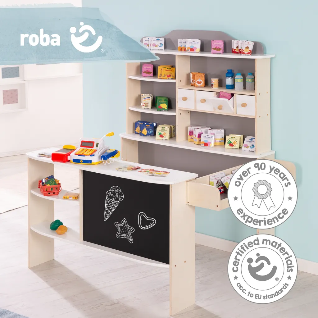 Jeu d'imitation marchande roba avec comptoir latéral et accessoires