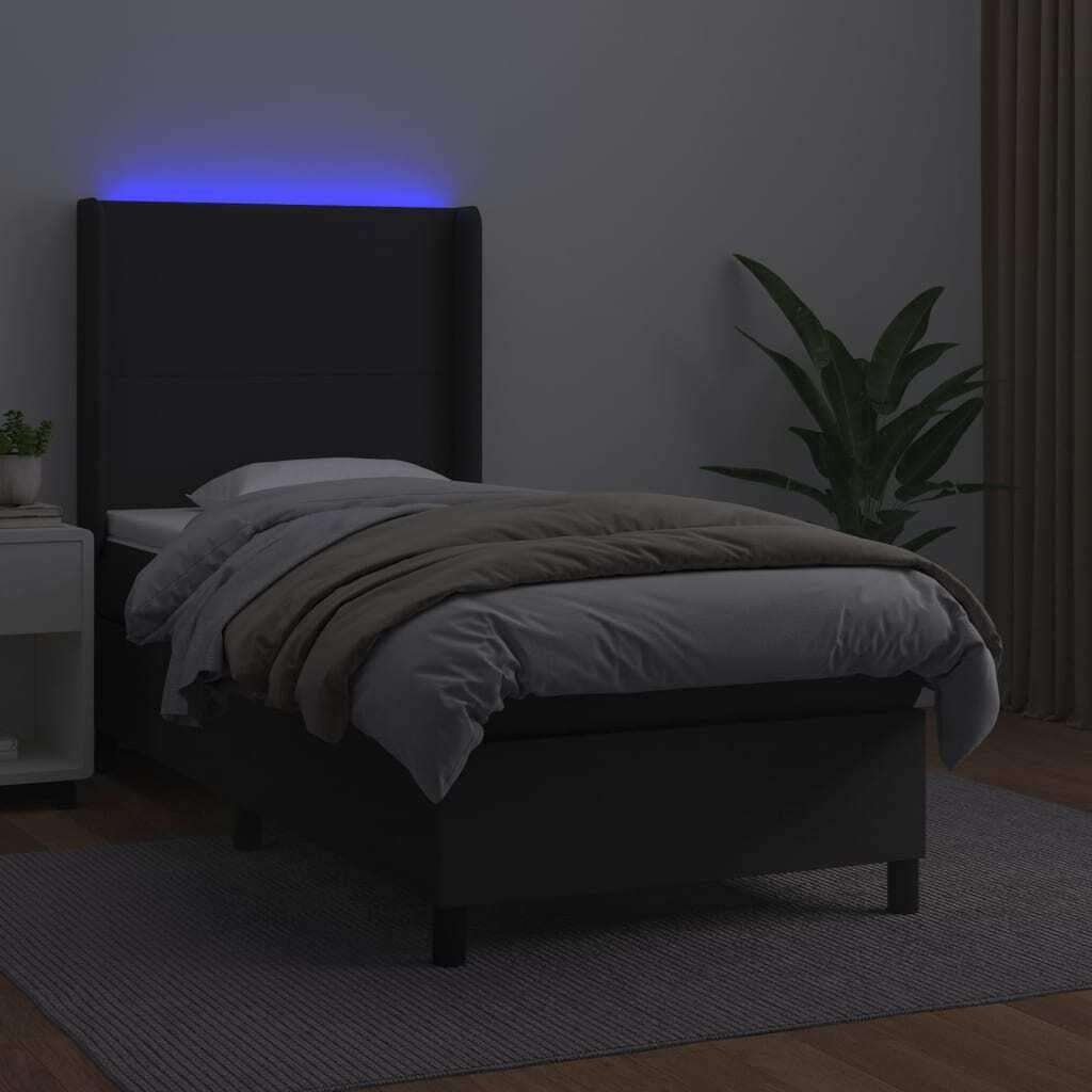 "Rabatt" Boxspringbett mit Matratze - 2 Personen - Strapazierfähiger Stoff - & LED Schwarz 80x200 cm Kunstleder - Klassische Betten CC6622