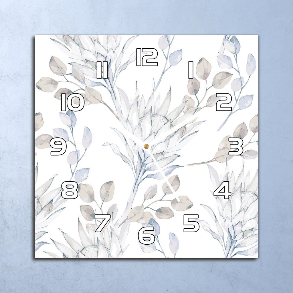 Deko Glasuhr Wanduhr 30x30 Protea Blumen Quarz Küchenuhr Bürouhr