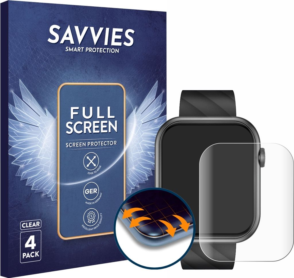 4x Savvies Fullscreen Schutzfolie für Braidol Smartwatch Produktbild 