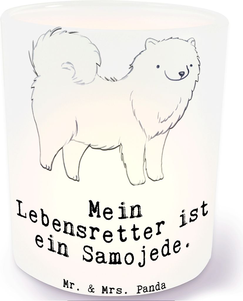 Mr. & Mrs. Panda Windlicht Glas Samojede Lebensretter - Transparent - Geschenk, Kerzenglas, Samojedenhund, Kerzenhalter, Teelichthalter, aus, Samoj...
