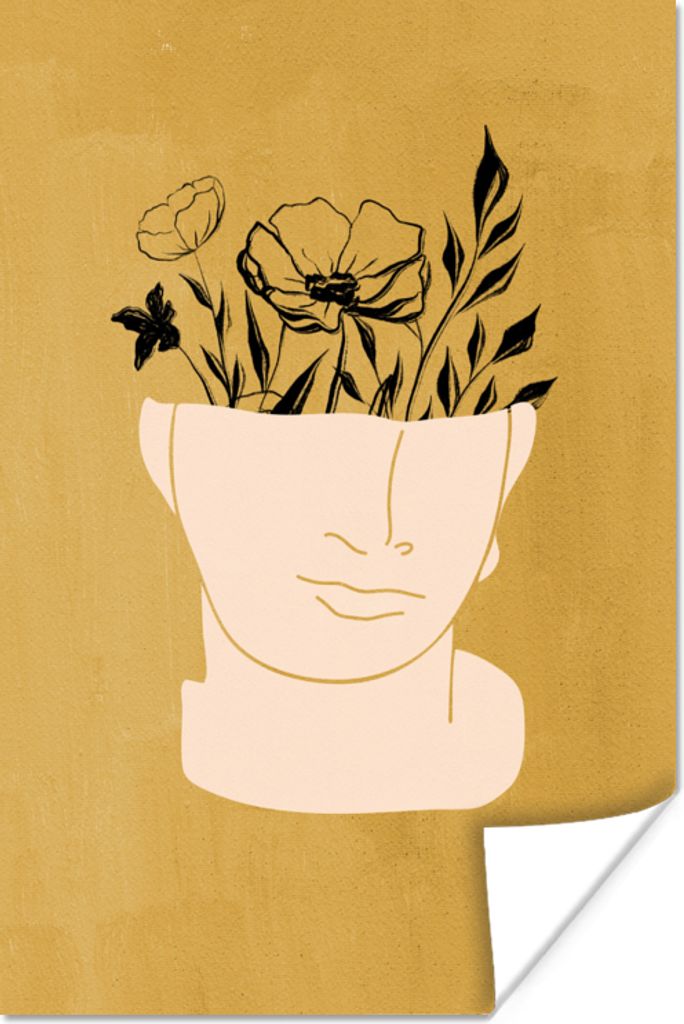 MuchoWow Poster Blumen - Gesicht - Bohème - Abstrakt 60x90 cm - Wanddekoration