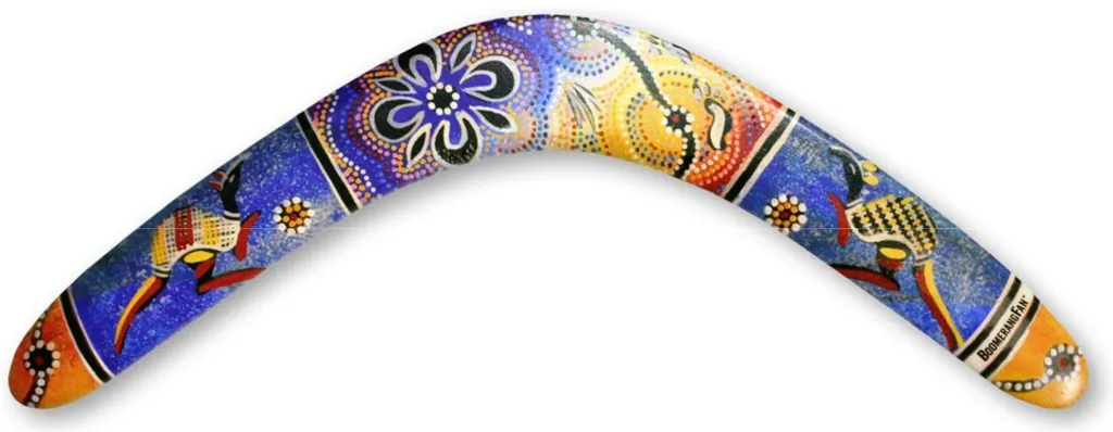 Boomerang Aboriginal en Bois Eventail avec Portée de 30m Multicolore