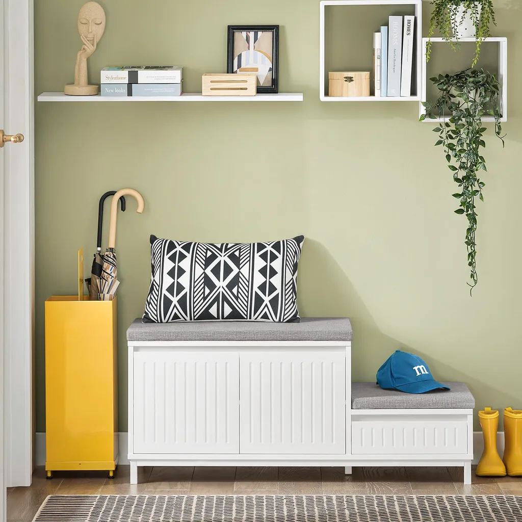 Banc de rangement chaussures style scandinave blanc avec tiroir pratique