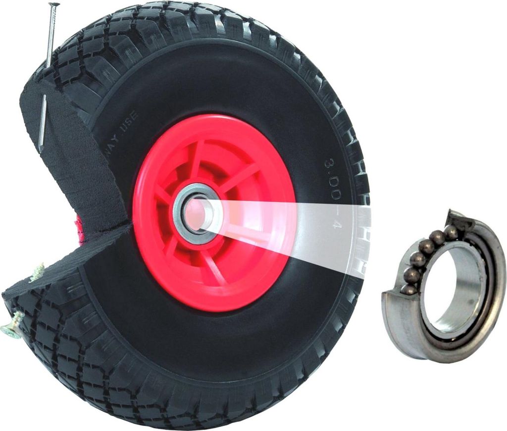 Sackkarrenrad PolyurethanRad 260x85 mm 3.00-4 60 mm versetze Nabe Ø 20 mm rot Vollgummi Bollerwagen