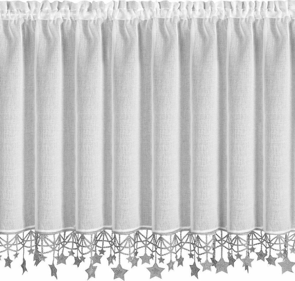 EUROFIRANY | Weihnachtsvorhang - Scheibengardine - 90 x 150 cm - weiß mit silbernen Sternen - Bistrogardine