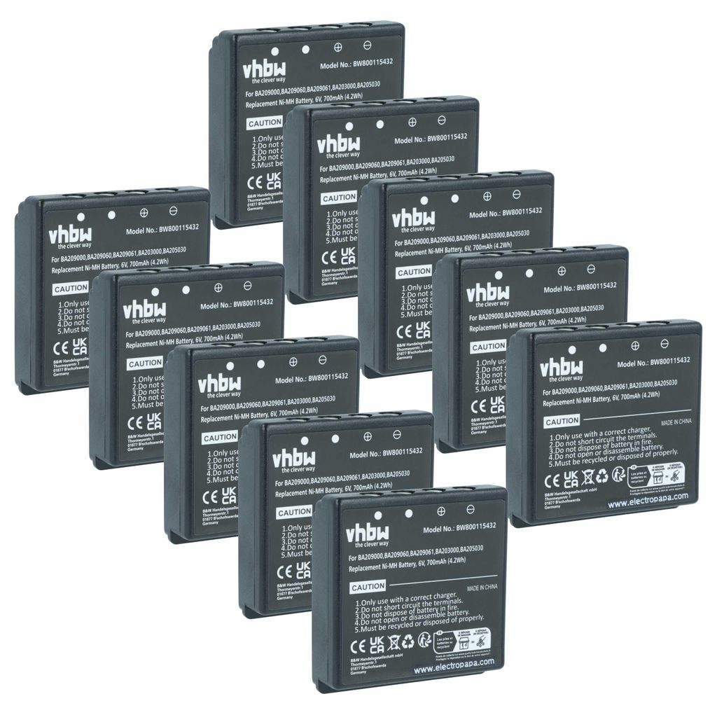 vhbw 10x Akku kompatibel mit HBC FUB 9NM 6V, FUB9NM, FBFUB09N, Radiomatic Eco Industrie-Funkfernsteuerung Fernbedienung (700 mAh, 6 V, NiMH) - Schwarz