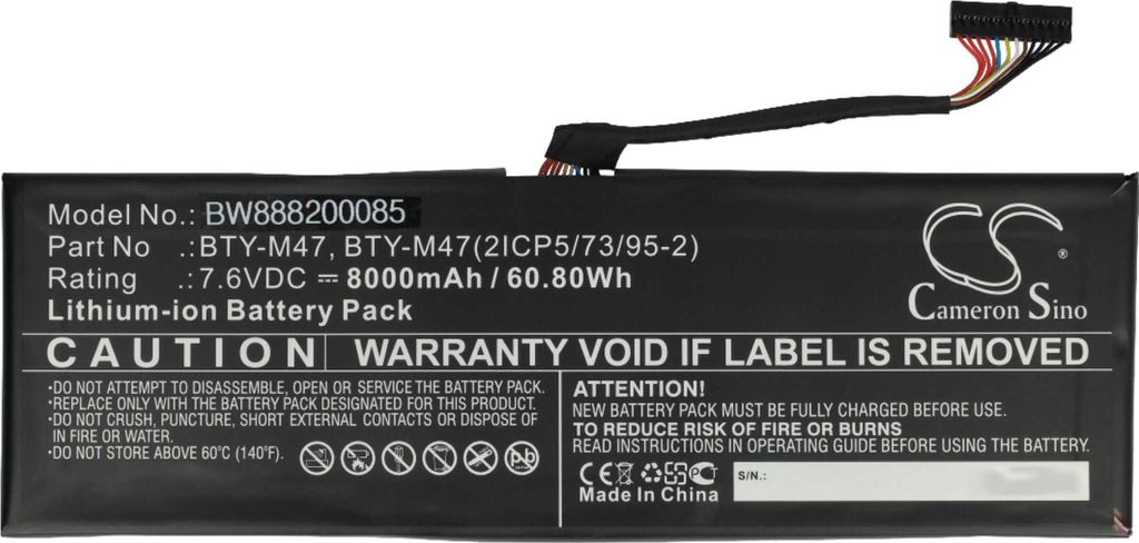 vhbw Akku kompatibel mit MSI GS40 6QE-014FR Phantom, GS40 6QE-015FR, GS40 6QE-017XPL, GS40 6QE-019RU Notebook (8060 mAh, 7,6 V, Li-Ion)