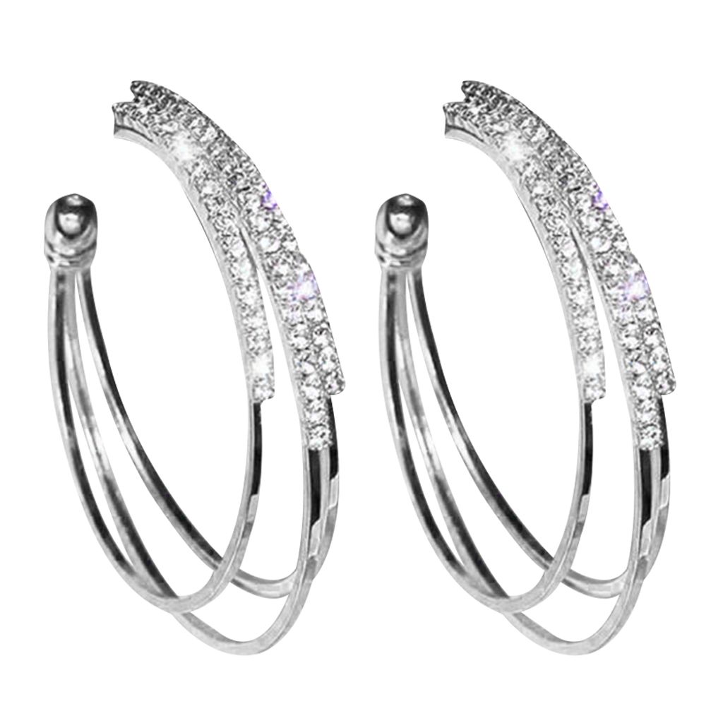 Frauen Strass Multi C Form Kreis Creolen Statement Party Schmuck Geschenk-Silber