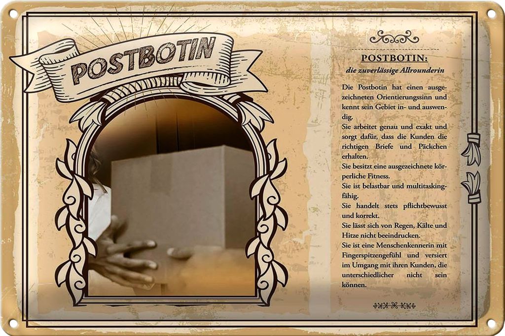 Blechschild Berufe 18x12cm Postbotin Orientierungssinn Gebiet