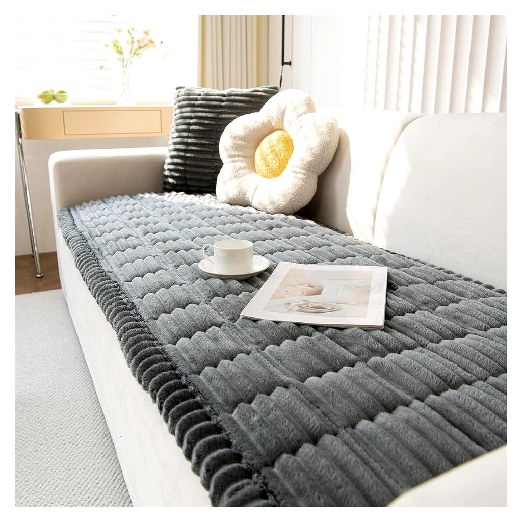 Waschbarer Sofabezug aus dickem Kord - Weicher Couchbezug für 2, 3 und 4-Sitzer, rutschfest, universell einsetzbar für Wohnzimmer (Dunkelgrau, 70...