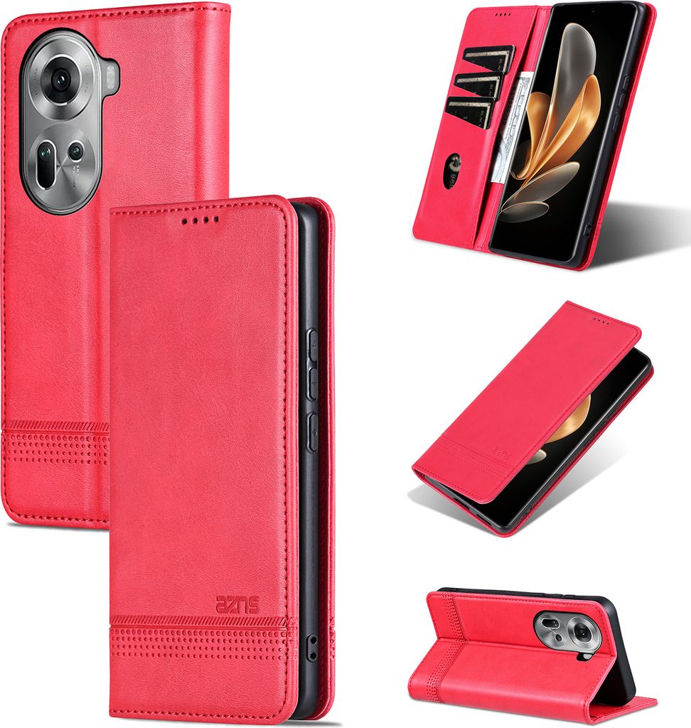 Leder Hülle für Oppo Reno11, Klapphüllen Brieftasche Magnetverschluss Ständer Schutzhülle Rosa