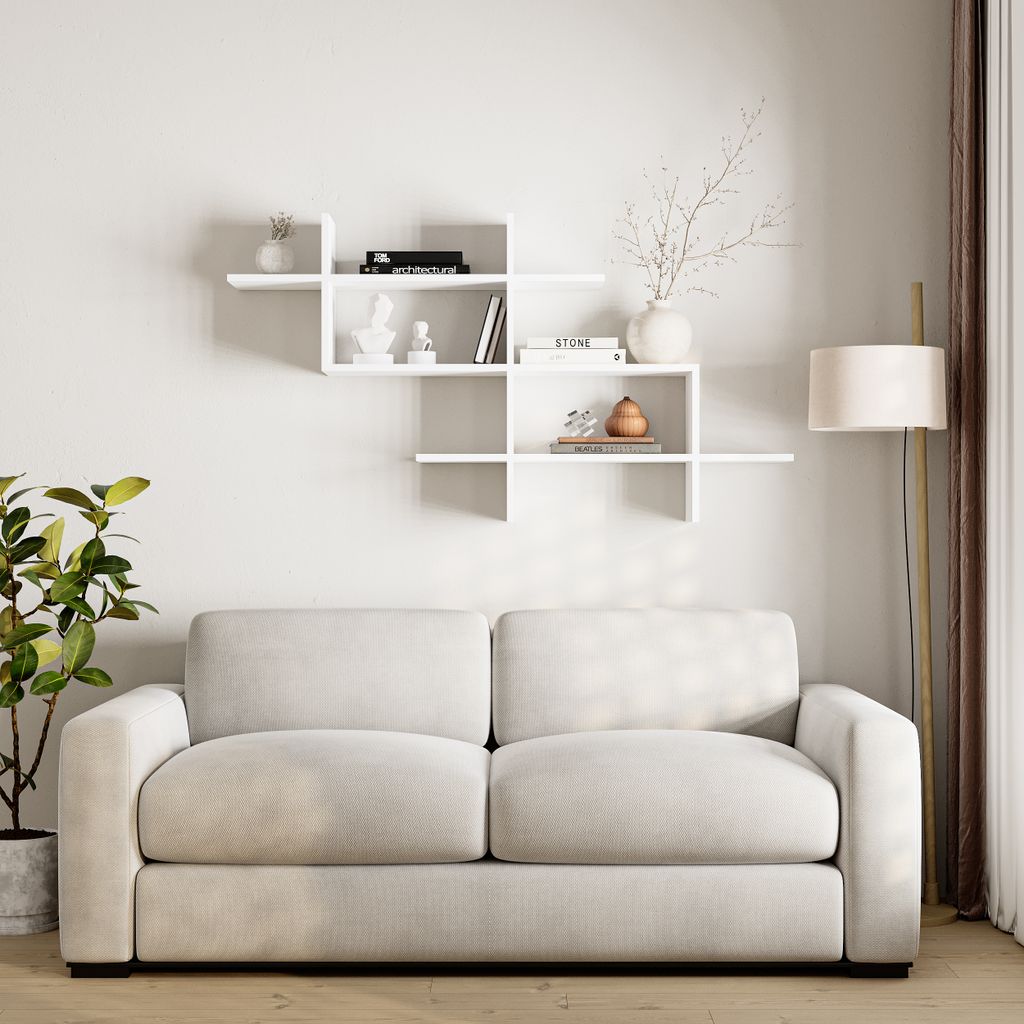 DECORTIE Halic Wandregal Modern Bücherregal Weiß, 150 x 22 x 82 cm