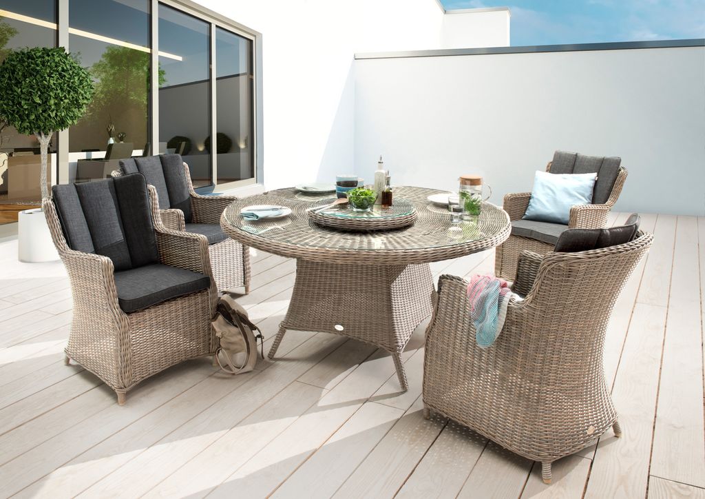 Sitzgruppe LUNA mit Esstisch Ø150cm (4 Personen) natur meliert