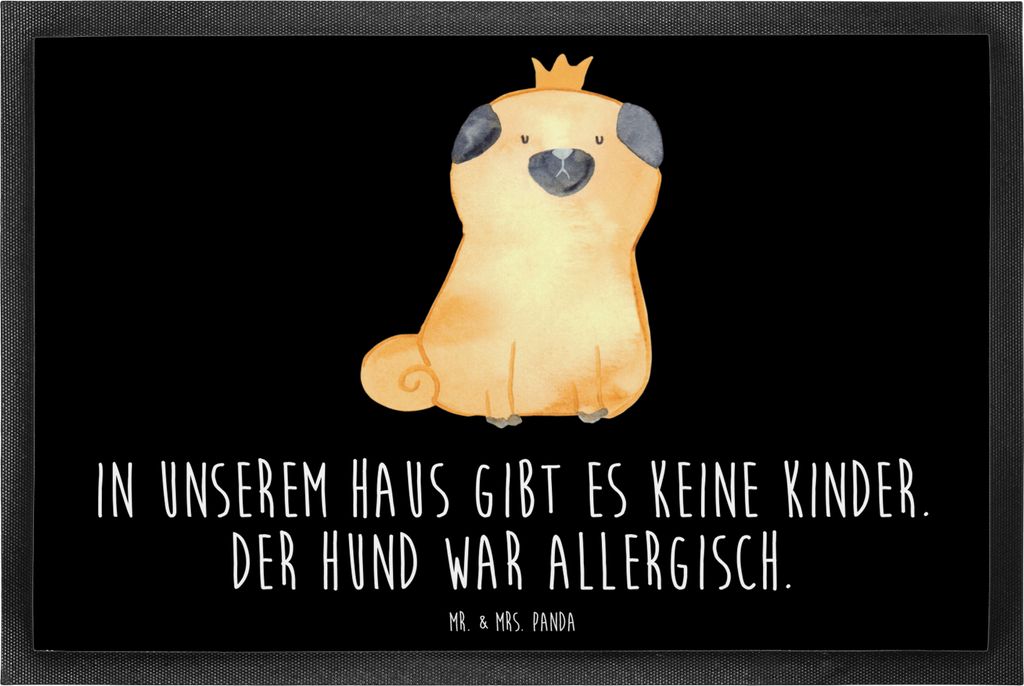 Mr. & Mrs. Panda Schmutzmatte Mops Krone 60 x 90 cm - Schwarz - Geschenk, Schmutzfangmatte, Fussmatte, Hund, Bodenvorleger, Sprüche, Königlich, T...