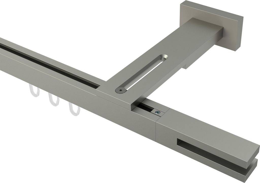 Interdeco Innenlaufstange / Gardinenstange mit Innenlauf Satin-Silber, Typ Quadline Diapo (Doppelstab), 20 x 20 mm 1-läufig, 280 cm