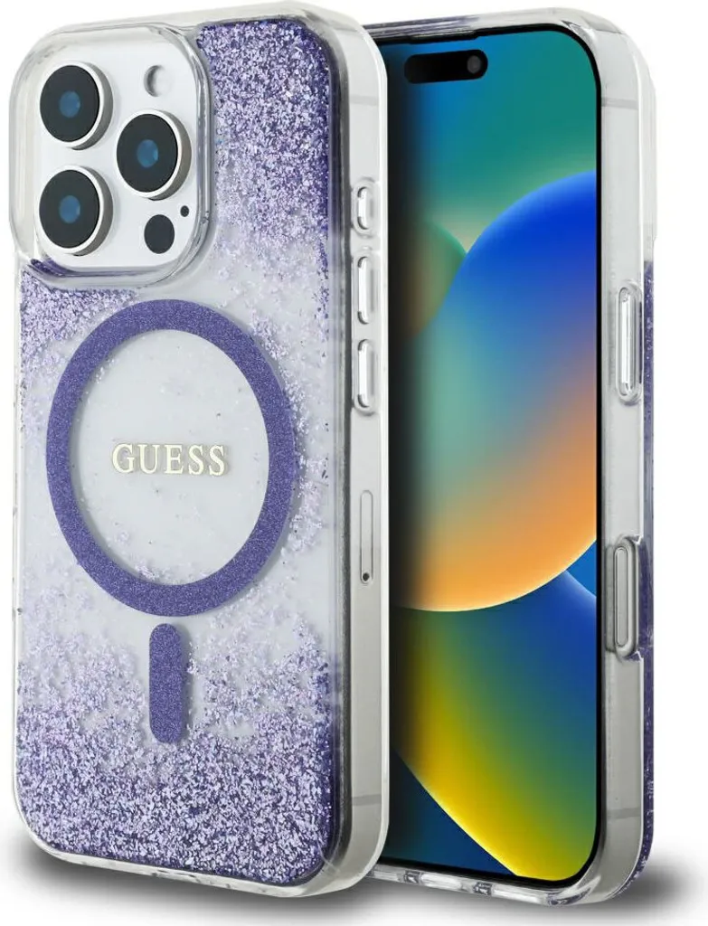 Recensione Cover iPhone 16 Pro Max Guess Glitter MagSafe Viola