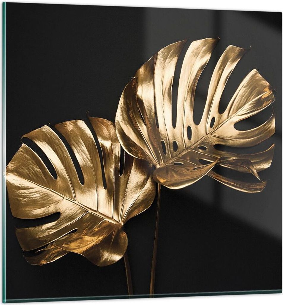 Bilder auf glas - Einteilig - Golden Blätter Monster - 60x60cm - Glasbilder - Wandbilder - Bilder - zum Aufhängen bereit - Wanddekoration aus Gla...
