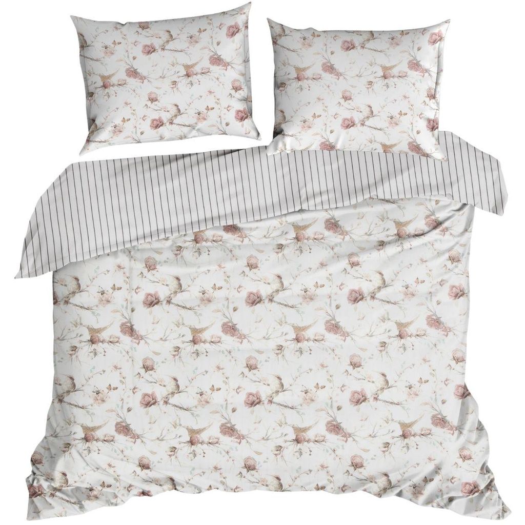 EUROFIRANY | Bettgarnitur - Bettgarnitur - 220 x 200 - weiß - rosa - 100% Baumwolle - Bettwäsche - geblümt