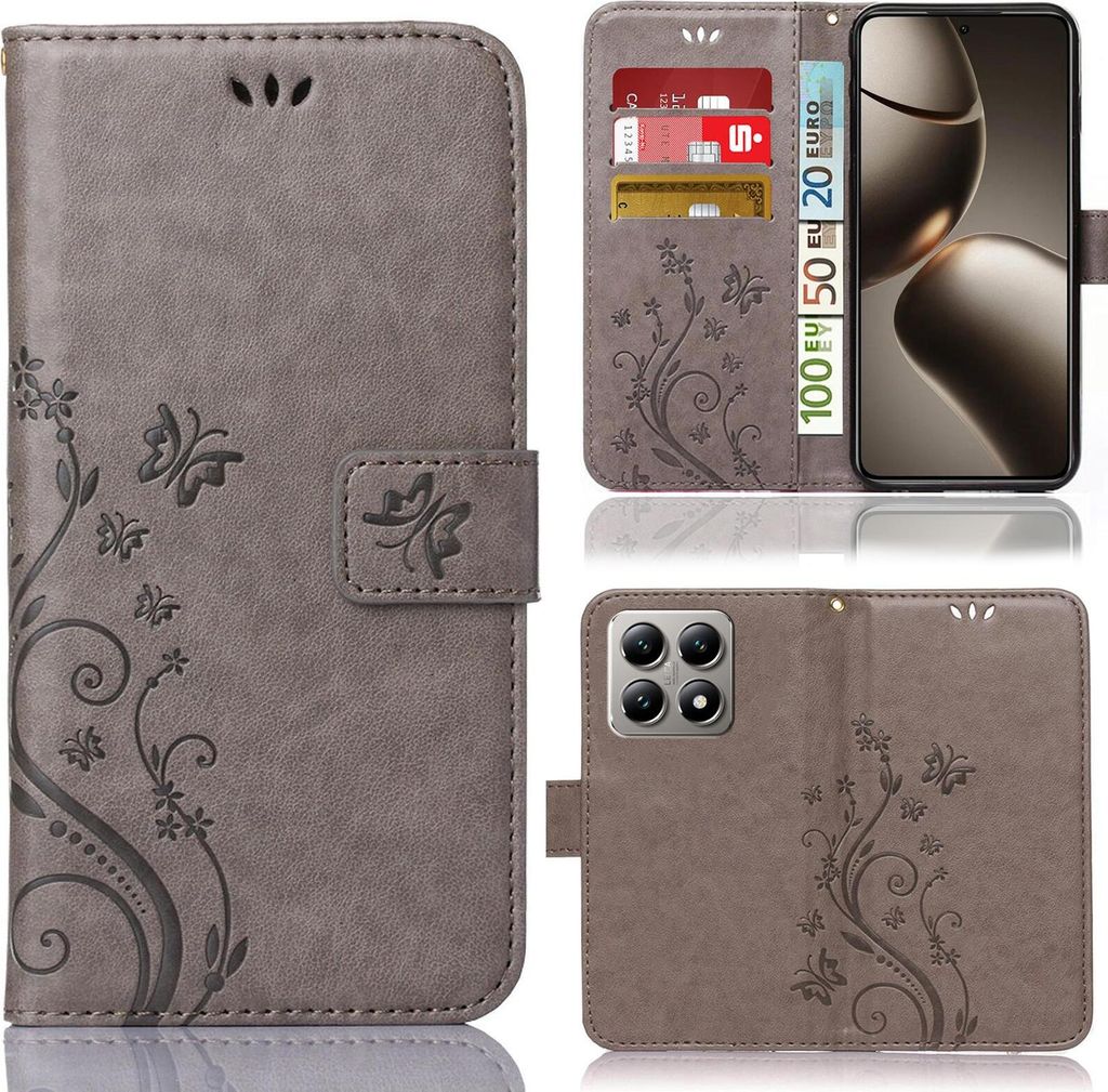 Handy Tasche für Xiaomi 15 Hülle Handyhülle mit Blumenmuster Klapp Hülle mit Standfunktion und Kartenfächer Farbe Blau