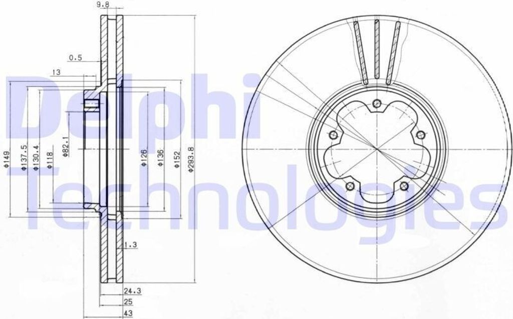 2x DELPHI Bremsscheibe BG3504 für FORD TRANSIT Kasten (FA_ _) 43mm 294mm