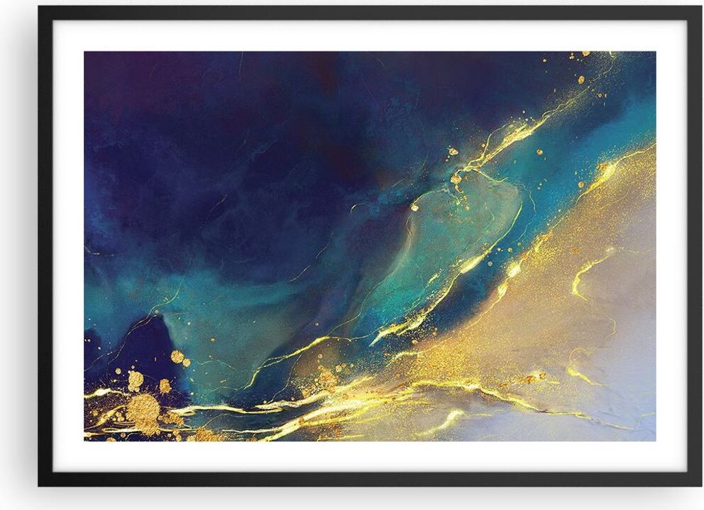 Gerahmtes Poster - Schwarzer Rahmen - Gold Granate Abstraktion - 70x50 cm - Wand Bild - Wanddeko - Wandbilder - Kunstposter - Wandposter - Bilderra...