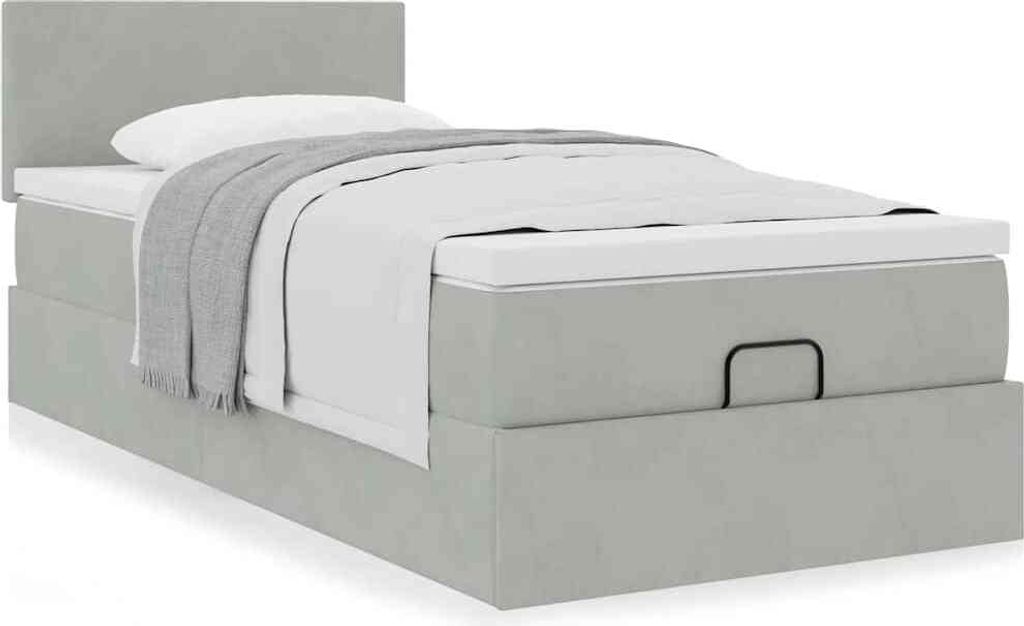 "2026 Promotion" Ottoman-Bett Schlafzimmer - mit Matratze - Hellgrau 90x190 cm - Samt - Polsterbett CC17047