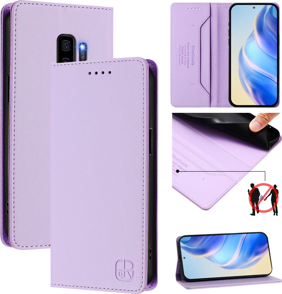Lederhülle für Samsung Galaxy S9 Plus Hülle Flip Brieftasche Kartenfächern Ständer Schutzhülle Violett