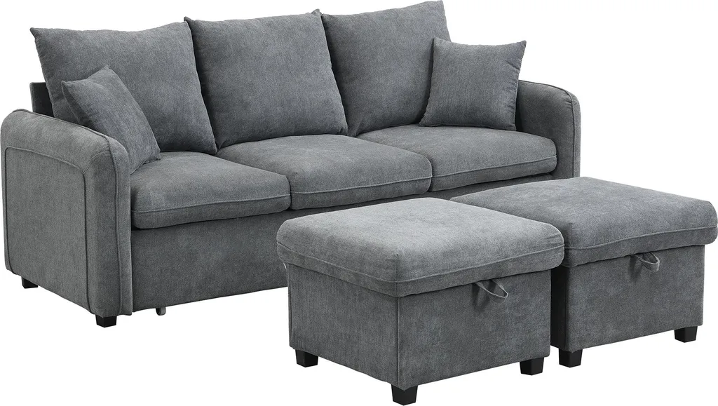 Canapé convertible en chenille avec rangement et pouf modulable Sweiko - 16