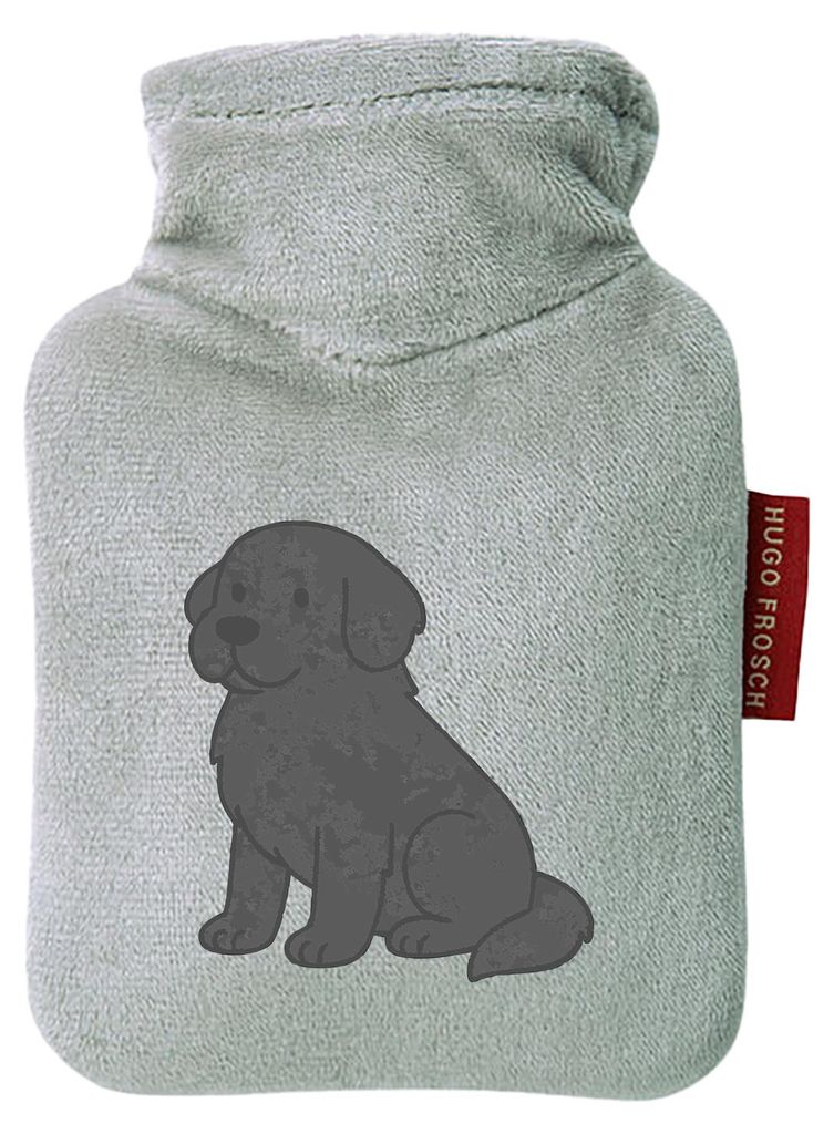 Huuraa Mini-Wärmflasche Neufundländer Comic Neufi 0,2 Liter Grey Mini Veloursbezug Taschenwärmer Geschenkidee