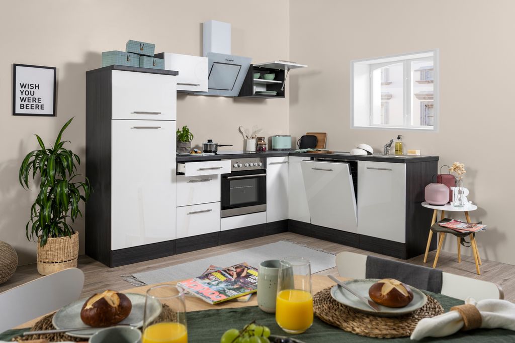 Küche Küchenzeile   Winkelküche Eiche Weiß Amanda 260 x 200 Produktbild 