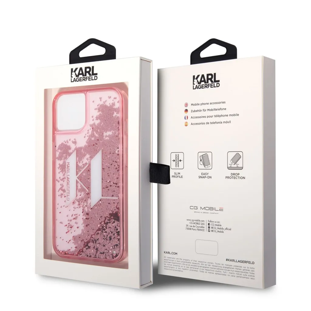 Karl Lagerfeld KLHCP13LPKMP iPhone 13 Pro / 13 6.1 pink hardcase Leather Ikonik Karl's Head Metal