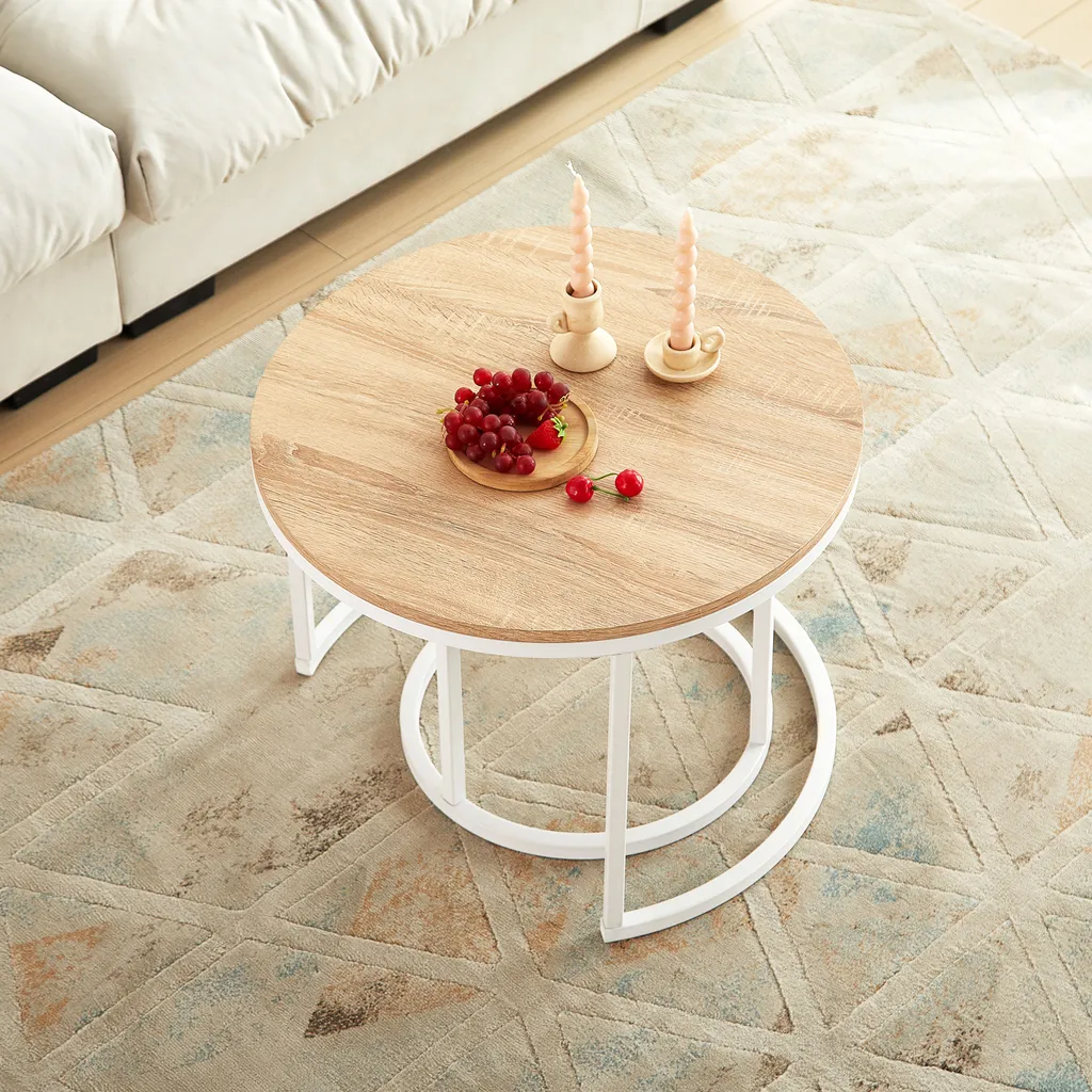 Table basse blanche 60 cm, structure métallique robuste, lot de 2 pièces - 3